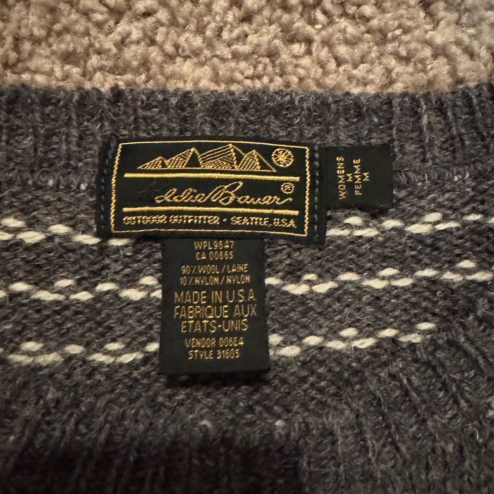 Vintage Women’s Eddie Bauer Wool Knit Sweater | Medium | Grey & Cream - Picture 2 of 8